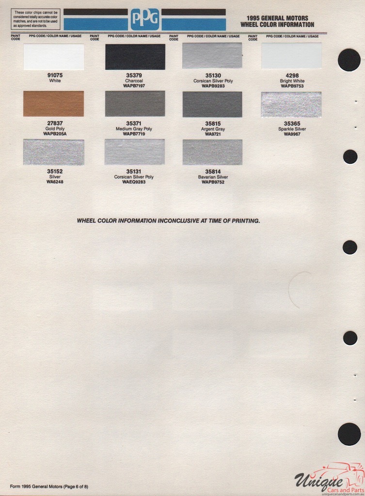1995 General Motors Paint Charts PPG 9